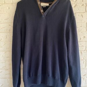 Frederik Anderson Copenhagen Classic Cotton Navy Sweater w/ Button Accent Large